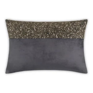 Cloud9d Lena – Charcoal Velvet Pillow 5″ Top Beaded In Gold Beadwork – 20″ X 14″ PILLOWS, RUGS, & THROWS