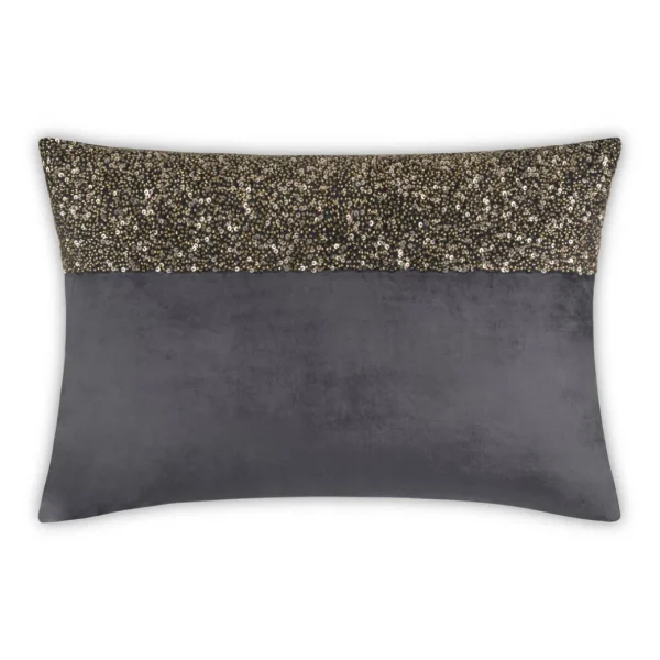 Cloud9d Lena – Charcoal Velvet Pillow 5″ Top Beaded In Gold Beadwork – 20″ X 14″ PILLOWS, RUGS, & THROWS