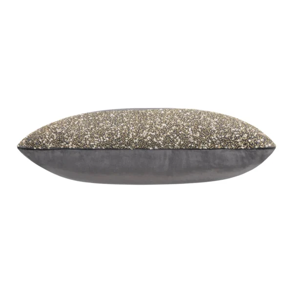 Cloud9d Lena – Charcoal Velvet Pillow 5″ Top Beaded In Gold Beadwork – 20″ X 14″ PILLOWS, RUGS, & THROWS