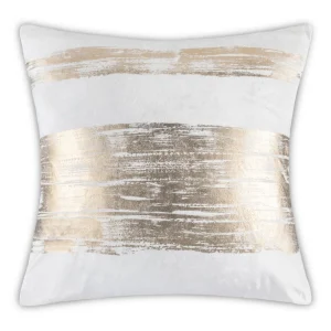 Cloud9d PILLOWS, RUGS, & THROWS Leyla – Ivory Velvet Pillow W/ Hand Painted Gold Brushstrokes – 20″ X 20″