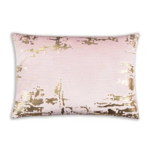 Cloud9d PILLOWS, RUGS, & THROWS Asra – Oblong Mauve Velvet Pillow W/ Quilting And Shiny Gold Foil Print – 20″ X 14″