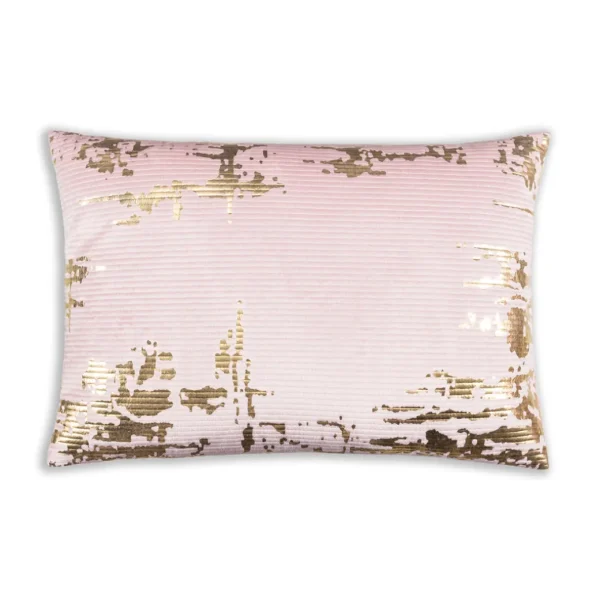 Cloud9d PILLOWS, RUGS, & THROWS Asra – Oblong Mauve Velvet Pillow W/ Quilting And Shiny Gold Foil Print – 20″ X 14″
