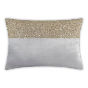 Cloud9d PILLOWS, RUGS, & THROWS Lena – Grey Velvet Pillow 5″ Top Beaded In Gold Beadwork – 20″ X 14″