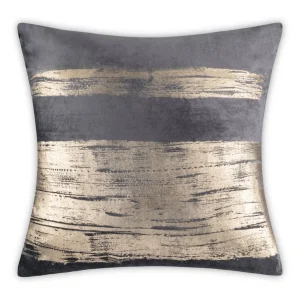 Cloud9d PILLOWS, RUGS, & THROWS Leyla – Charcoal Velvet Pillow W/ Hand Painted Gold Brushstrokes – 20″ X 20″