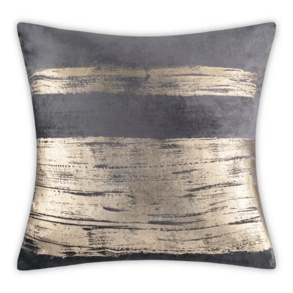 Cloud9d PILLOWS, RUGS, & THROWS Leyla – Charcoal Velvet Pillow W/ Hand Painted Gold Brushstrokes – 20″ X 20″
