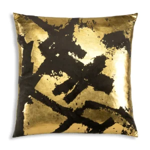 Cloud9d PILLOWS, RUGS, & THROWS Zara – Charcoal Velvet Pillow W/ Abstract Gold Foil – 22″ X 22″