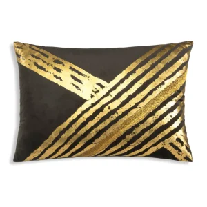 Cloud9d PILLOWS, RUGS, & THROWS Zara – Charcoal Velvet Pillow W/ Abstract Gold Foil And Embroidery – 20″ X 14″