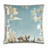 Cloud9d PILLOWS, RUGS, & THROWS Asra – Teal Velvet Pillow W/ Shiny Gold Foil Print – 20″ X 20″