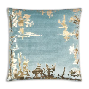 Cloud9d PILLOWS, RUGS, & THROWS Asra – Teal Velvet Pillow W/ Shiny Gold Foil Print – 20″ X 20″