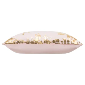 Cloud9d PILLOWS, RUGS, & THROWS Asra – Oblong Mauve Velvet Pillow W/ Quilting And Shiny Gold Foil Print – 20″ X 14″