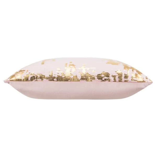 Cloud9d PILLOWS, RUGS, & THROWS Asra – Oblong Mauve Velvet Pillow W/ Quilting And Shiny Gold Foil Print – 20″ X 14″