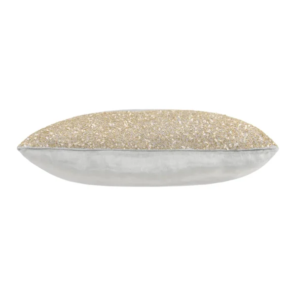 Cloud9d PILLOWS, RUGS, & THROWS Lena – Grey Velvet Pillow 5″ Top Beaded In Gold Beadwork – 20″ X 14″