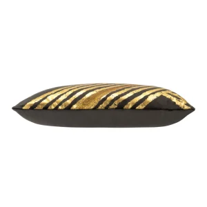 Cloud9d PILLOWS, RUGS, & THROWS Zara – Charcoal Velvet Pillow W/ Abstract Gold Foil And Embroidery – 20″ X 14″