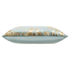Cloud9d PILLOWS, RUGS, & THROWS Asra – Teal Velvet Pillow W/ Shiny Gold Foil Print – 20″ X 20″