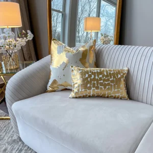 Cloud9d PILLOWS, RUGS, & THROWS Becca Ivory And Gold Pillow – 14″ X 20″