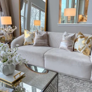 Cloud9d PILLOWS, RUGS, & THROWS Elise Ivory And Gold Pillow – 20″ X 20″
