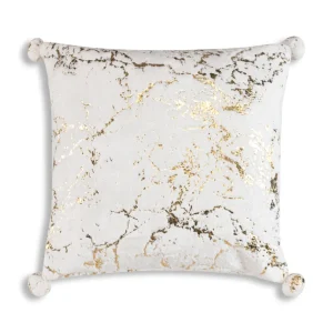Cloud9d Rami – Faux Fur Pillow W/ Gold Printing And Pom Pom Trim – 20″ X 20″