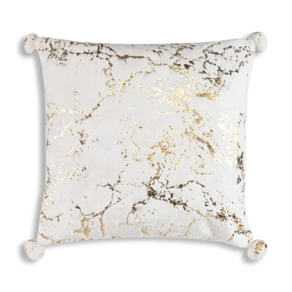 Cloud9d Rami – Faux Fur Pillow W/ Gold Printing And Pom Pom Trim – 20″ X 20″