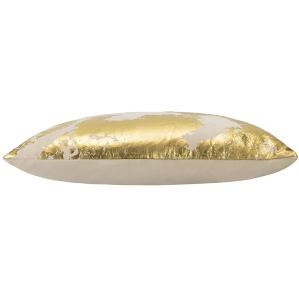 Cloud9d Zara – Beige Velvet Pillow W/ Abstract Gold Foil – 22″ X 22″ PILLOWS, RUGS, & THROWS