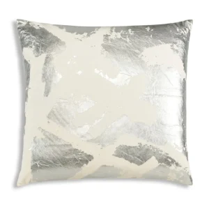 Cloud9d Zara – Ivory Velvet Pillow W/ Abstract Silver Foil – 22″ X 22″ PILLOWS, RUGS, & THROWS