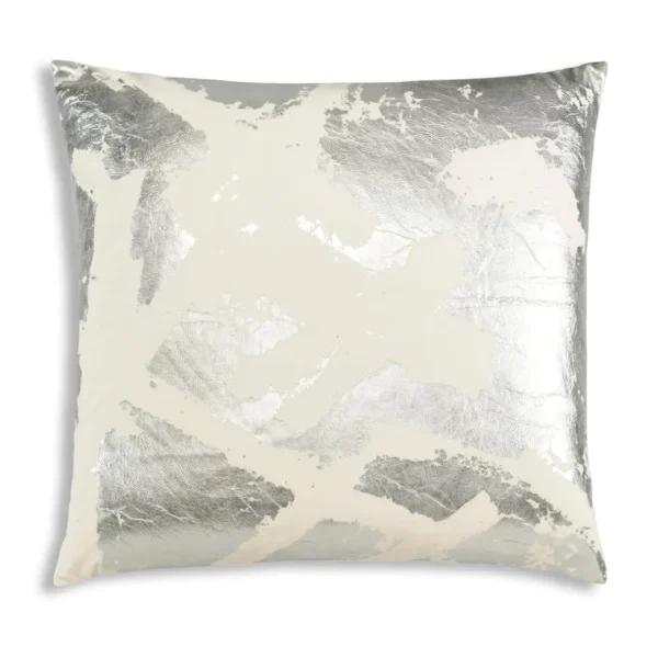 Cloud9d Zara – Ivory Velvet Pillow W/ Abstract Silver Foil – 22″ X 22″ PILLOWS, RUGS, & THROWS