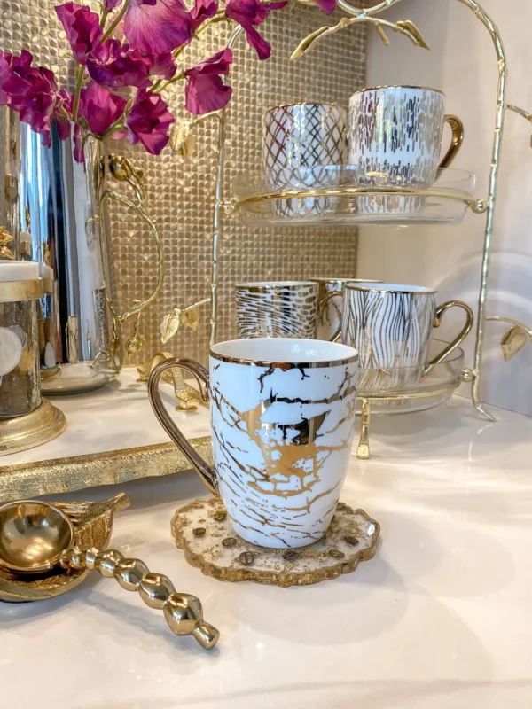 Inspire Me! Home Decor 16 Oz. Abstract Gold Pattern Print Mugs – (6 Designs)