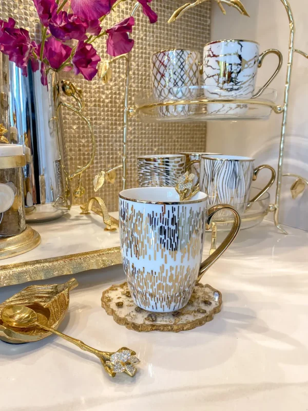 Inspire Me! Home Decor 16 Oz. Abstract Gold Pattern Print Mugs – (6 Designs)