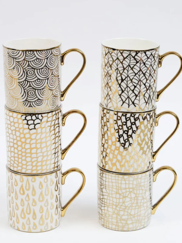 Inspire Me! Home Decor 14 Oz. Detailed Abstract Gold Pattern Print Mugs (6 Designs)
