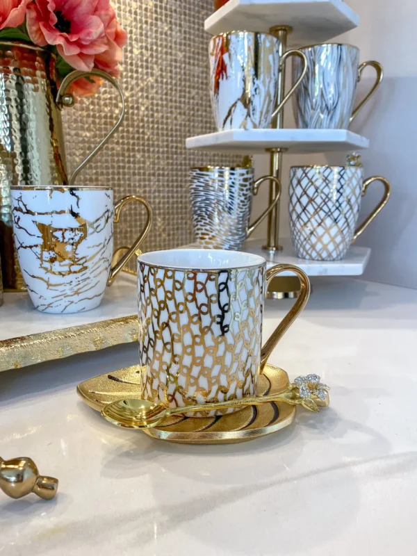 Inspire Me! Home Decor 14 Oz. Detailed Abstract Gold Pattern Print Mugs (6 Designs)