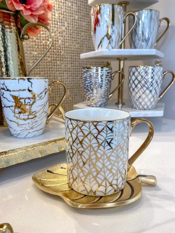 Inspire Me! Home Decor 14 Oz. Detailed Abstract Gold Pattern Print Mugs (6 Designs)