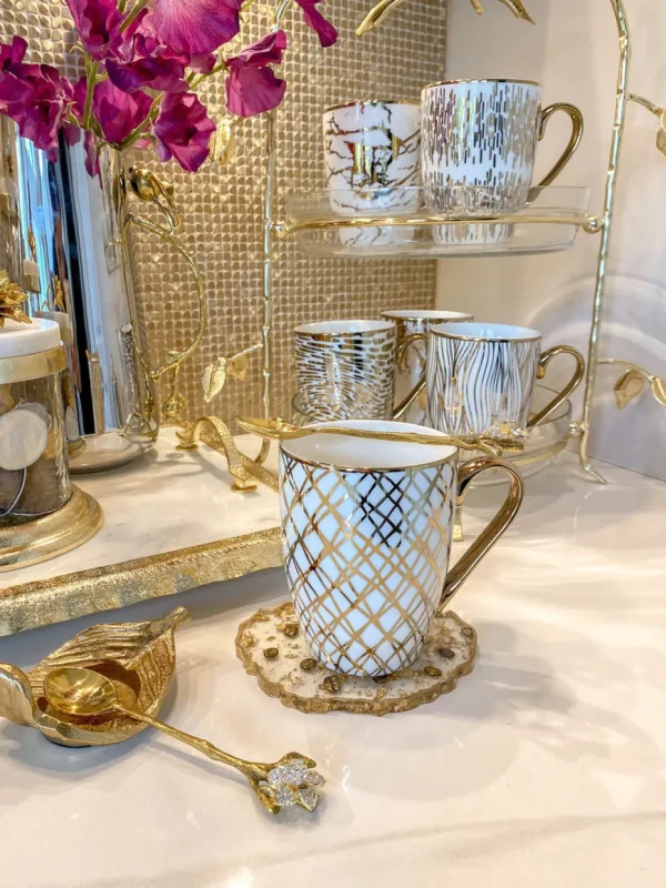 Inspire Me! Home Decor 16 Oz. Abstract Gold Pattern Print Mugs – (6 Designs)