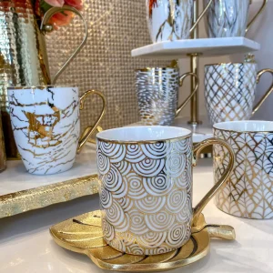 Inspire Me! Home Decor 14 Oz. Detailed Abstract Gold Pattern Print Mugs (6 Designs)