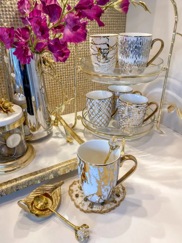 Inspire Me! Home Decor 16 Oz. Abstract Gold Pattern Print Mugs – (6 Designs)