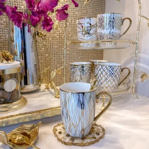 Inspire Me! Home Decor 16 Oz. Abstract Gold Pattern Print Mugs – (6 Designs)
