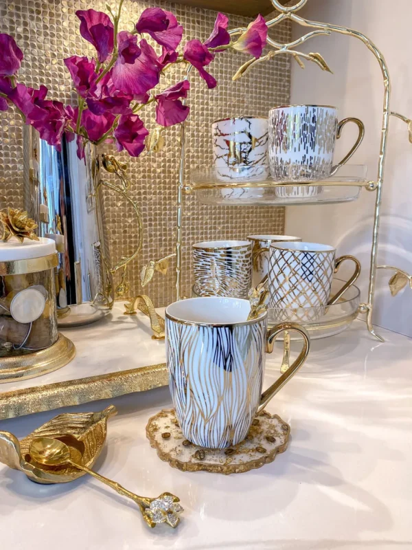 Inspire Me! Home Decor 16 Oz. Abstract Gold Pattern Print Mugs – (6 Designs)