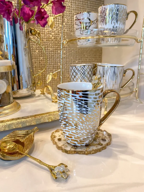 Inspire Me! Home Decor 16 Oz. Abstract Gold Pattern Print Mugs – (6 Designs)