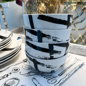 Inspire Me! Home Decor 12 Piece Black Brush Stroke Dinnerware Set KITCHEN