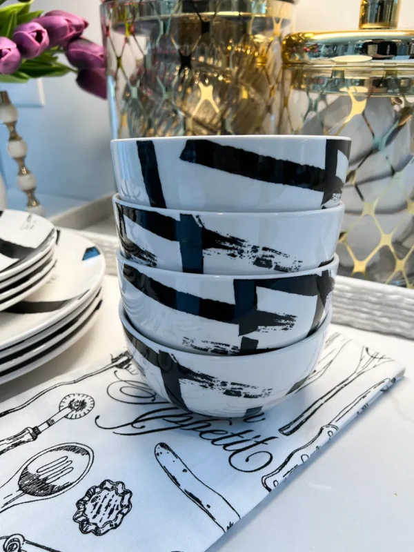 Inspire Me! Home Decor 12 Piece Black Brush Stroke Dinnerware Set KITCHEN