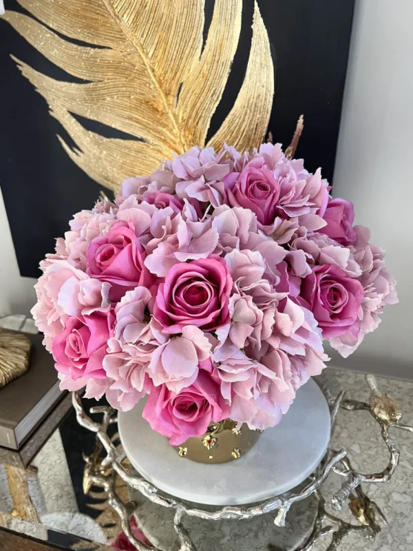Inspire Me! Home Decor 13″ Real Touch Pink Rose & Hydrangea Bundle