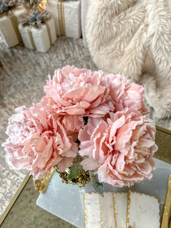 Inspire Me! Home Decor 28″ Snow Sprinkled Peony Stem Pink