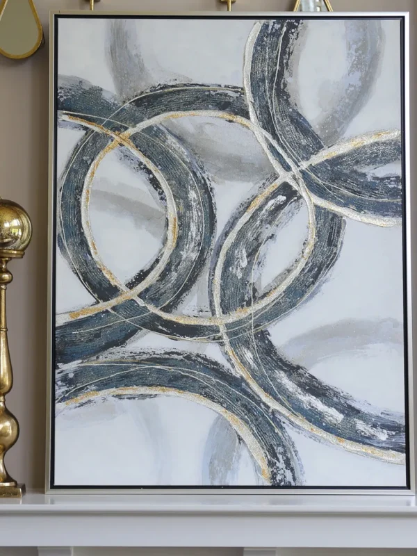Inspire Me! Home Decor Abstract Teal And Gold- Circle Wall Art