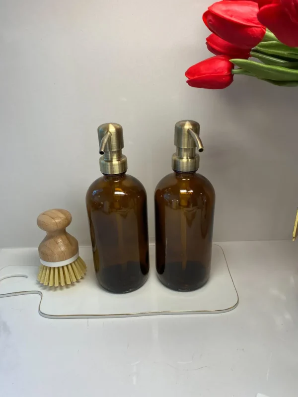 Inspire Me! Home Decor Amber Glass Soap Dispenser W/ Brass Finish Pump KITCHEN