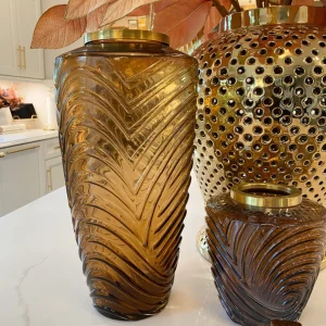 Inspire Me! Home Decor Amber Textured Vase With Gold Rim (2 Sizes)