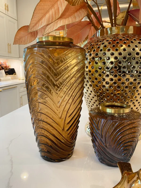 Inspire Me! Home Decor Amber Textured Vase With Gold Rim (2 Sizes)