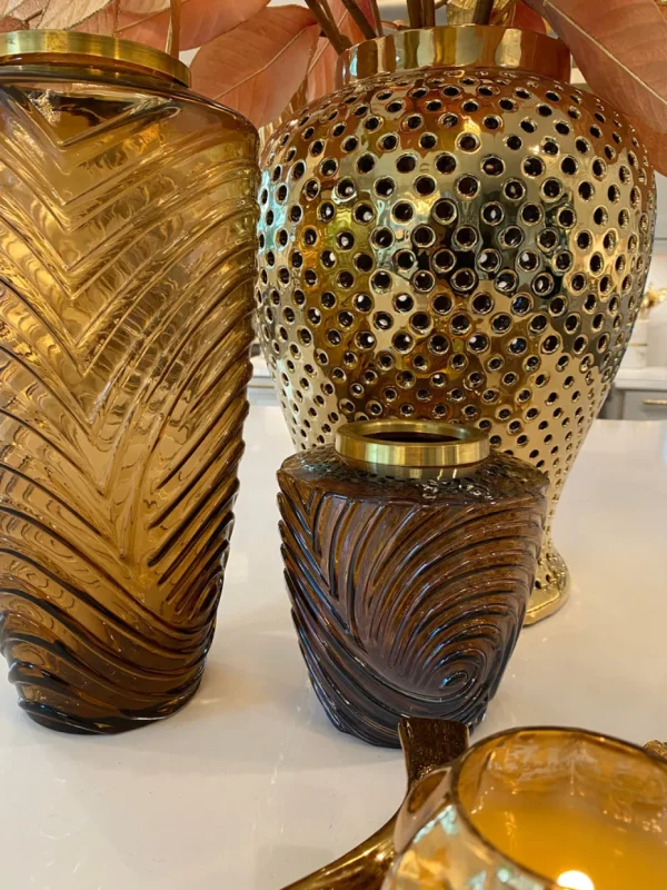 Inspire Me! Home Decor Amber Textured Vase With Gold Rim (2 Sizes)