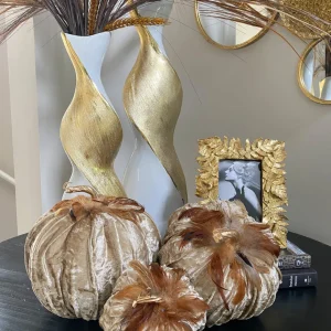 Inspire Me! Home Decor Beige Velvet Feather Pumpkins (3 Sizes) SEASONAL