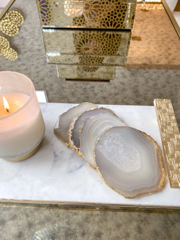 Inspire Me! Home Decor Beige Stone Agate Coasters W/ Gold Edge ( Set Of 4)