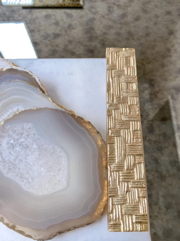 Inspire Me! Home Decor Beige Stone Agate Coasters W/ Gold Edge ( Set Of 4)