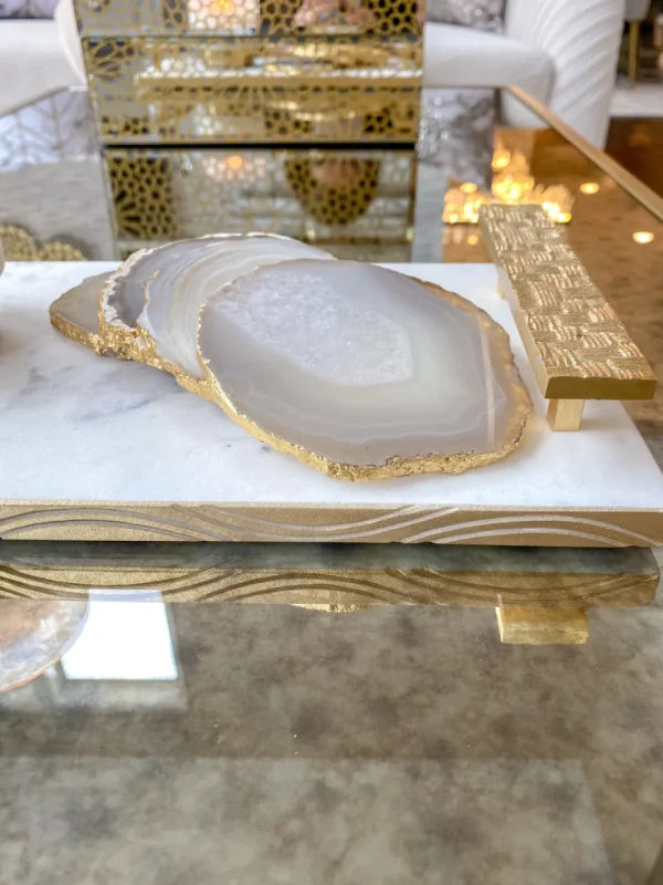Inspire Me! Home Decor Beige Stone Agate Coasters W/ Gold Edge ( Set Of 4)