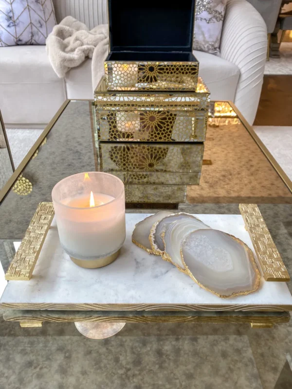 Inspire Me! Home Decor Beige Stone Agate Coasters W/ Gold Edge ( Set Of 4)